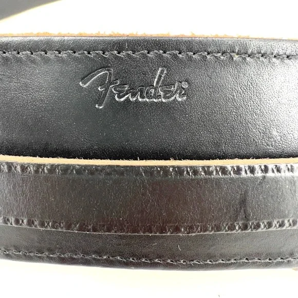 VTG Fender Genuine Leather Padded Guitar Strap Black Adjustable Made in Canada - Picture 6 of 7